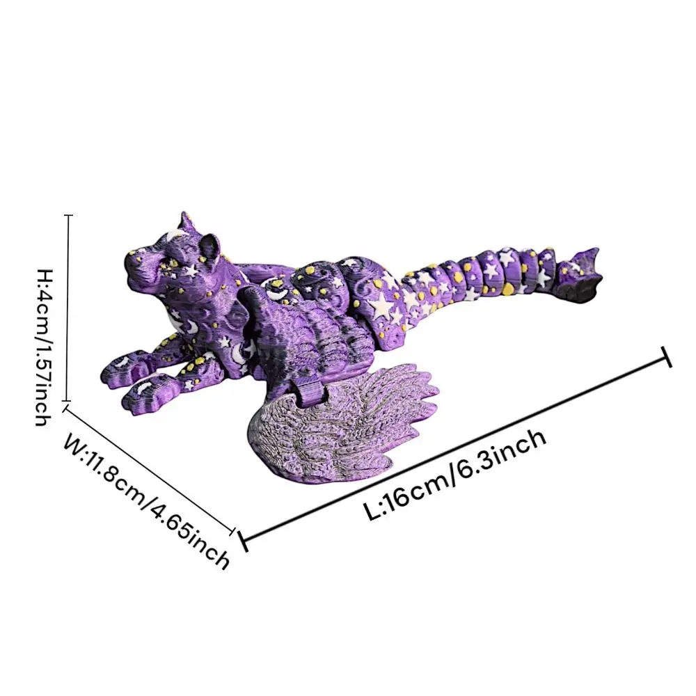 Oint Movable 3D Printing Lion Simulation Animal with Wings Simulation Lion Model Creative Design Star Moon Theme