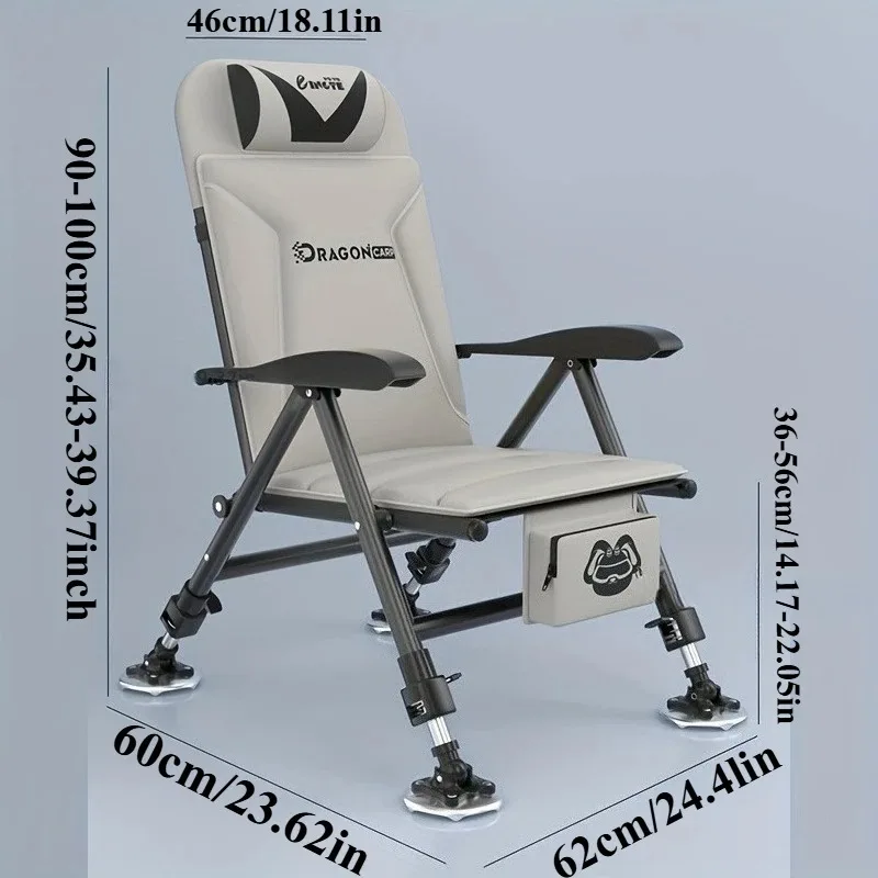 Folding Fishing Chair Reclining with Headrest Adjustable Extending Legs for Fishing Camping Picnics Sporting Events