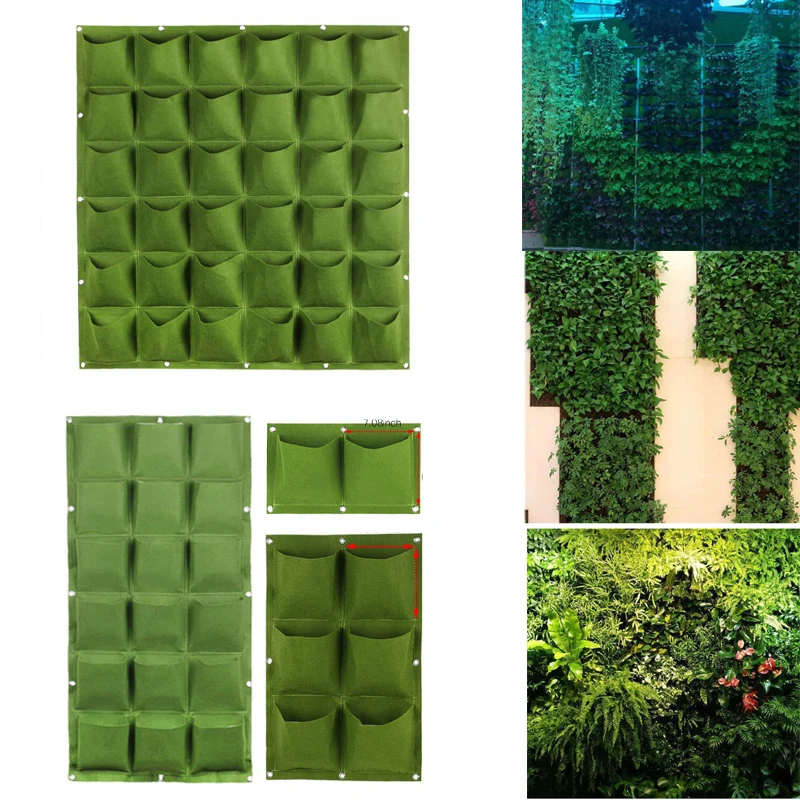 9 36 72 Pockets Garden Vertical wall Hanging Plant Grow Bags jardin tools fabric Flower Pots Planting