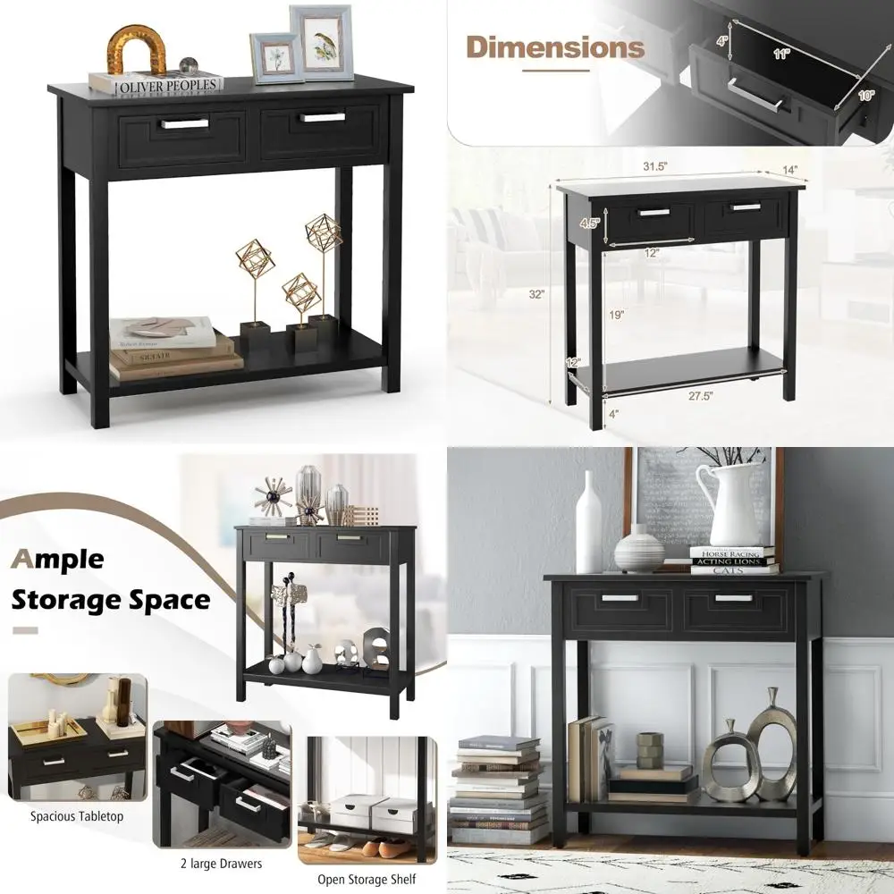 

Narrow 2-Drawer Entryway Console Table with Shelf, Rubber Wood Legs, Ideal for Living Room and Hallway