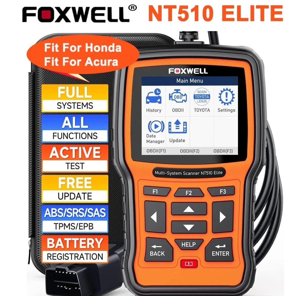 

For Honda Acura All System Bidirectional OBD2 Diagnostic Scanner TPMS DPF EPB BMS TPS OBD2 Scanner Foxwell NT510 Elite