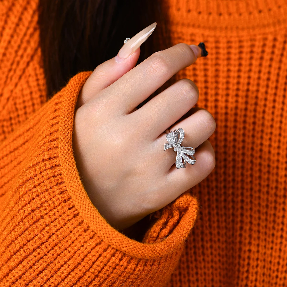 CHARMING Fine Sparkling Bow-Knot Moissanite Ring D Color Lab Diamond 925 Sterling SIlver for Women Party Jewelry With Certificed