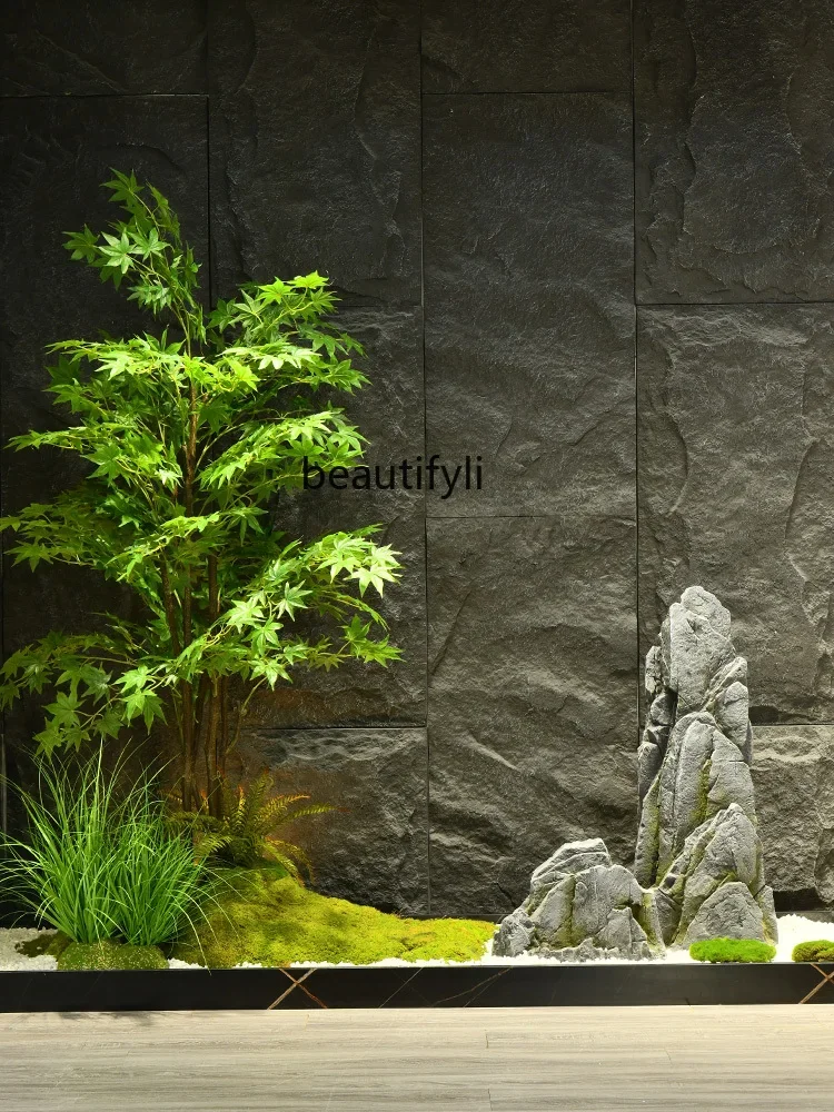 

New Chinese indoor simulation green plant rockery combination maple tree fake tree landscape tea room decoration