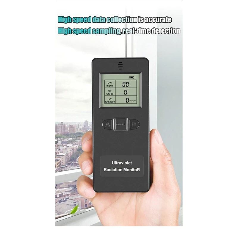 Ultraviolet Radiation Monitor Digital UV Detector For Home Office Outdoor Inspection Black