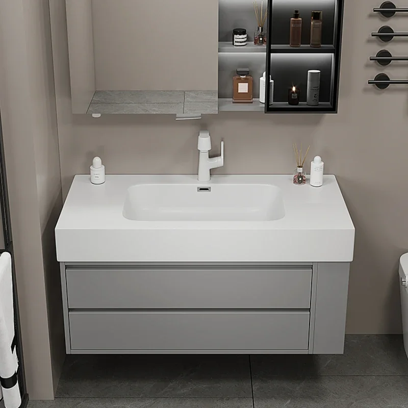 

Modern simple bathroom cabinet combination skin feeling integrated basin washstand toilet side storage hand wash face basin