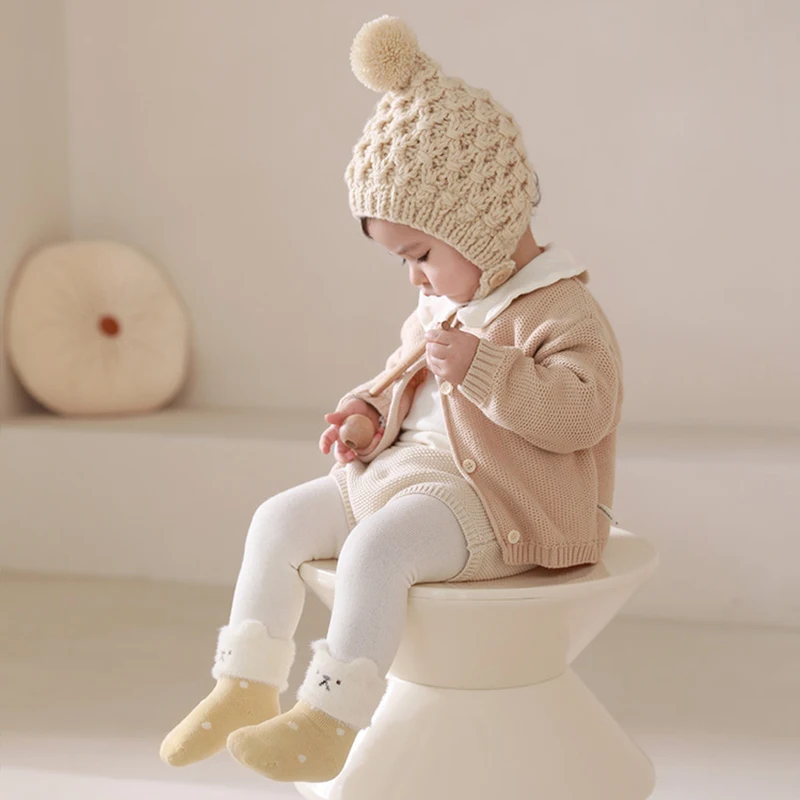 Winter New Thickened Warm Velvet Baby Mid Socks Newborn Kids Cute 3D Ear Cartoon Socks Girls Infant Boys Boneless Socks 0-5Y image 3