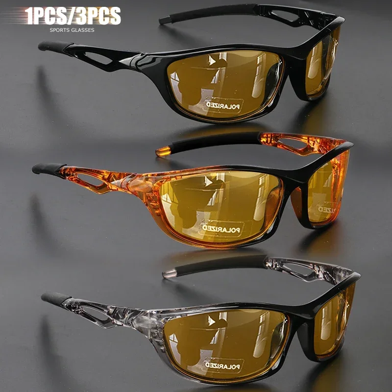 1pcs/3pcs Polarized Night Driving Glasses – Unbreakable PC Frame, Anti-Glare for Fishing/Sports – Rubber Nose Pads, Men/Women