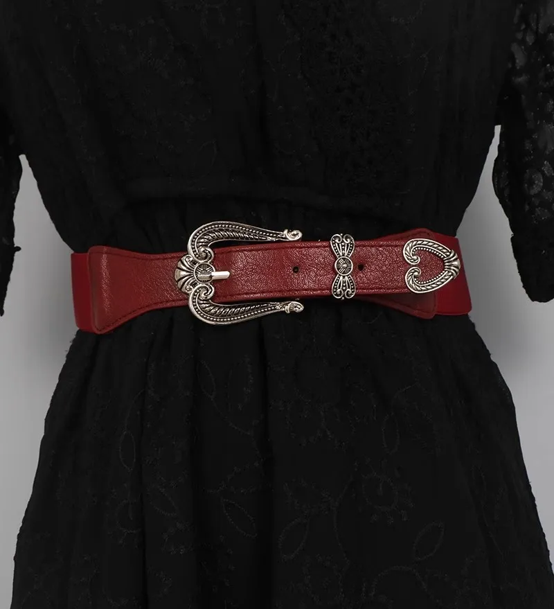 

Women's Fashion Vintage Buckle PU Leather Elastic Corset Female Cummerbund Coat Waistband Dress Decration Wide Belt J418