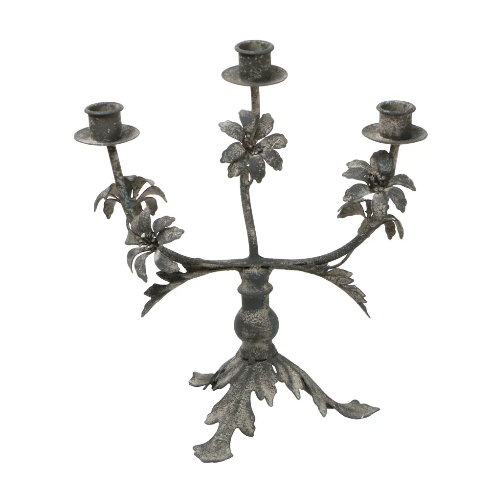 

Retro Distressed Three-Head Candlestick Decoration Gray Blue Metal Candlestick