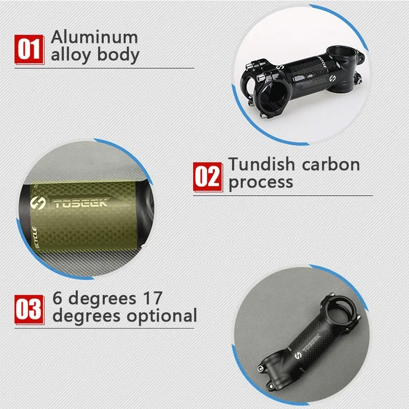 Toseek Bicycle Stem 6degree 17degree Bicycle Handlebar Stem Carbon+aluminum MTB Power Ultralight Road Mountain Bike Table