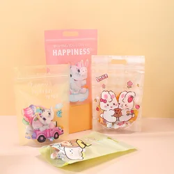 50pcs Cute Rabbit Elephant Nougat Candy Plastic Zipper Bags Cookie Gift Packaging Self Stand Biscuits Bags Baby Party Supplies