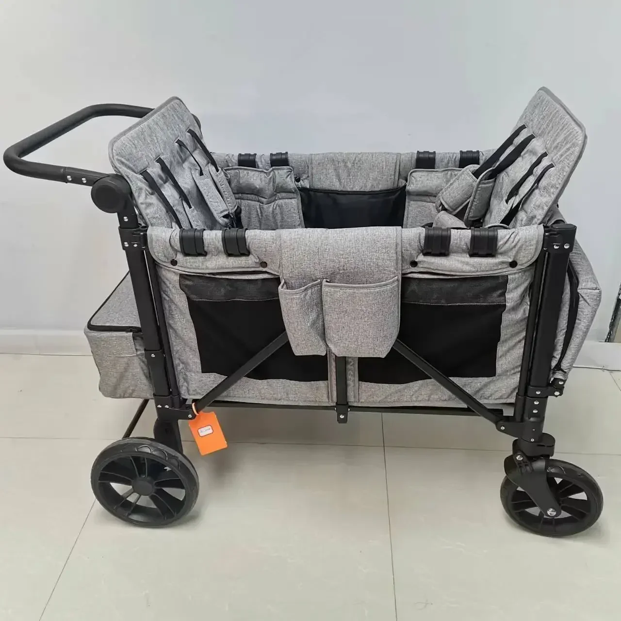 J4 Luxury New Design Outdoor Travel Four Seats Portable Folding Wagon Stroller for 4 Kids with Extra Large Sunshade