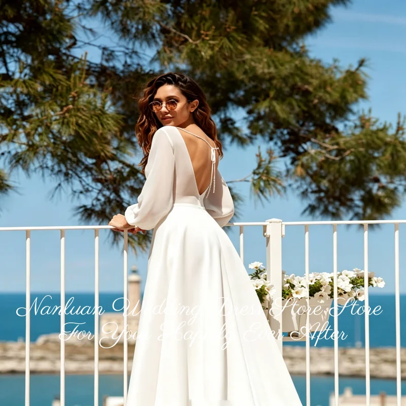 26 Styles Mixed Fabric Satin Bodice Chiffon Skirt Open Back Tie Wedding Dress Chapel Train Vestidos de Novia Customized