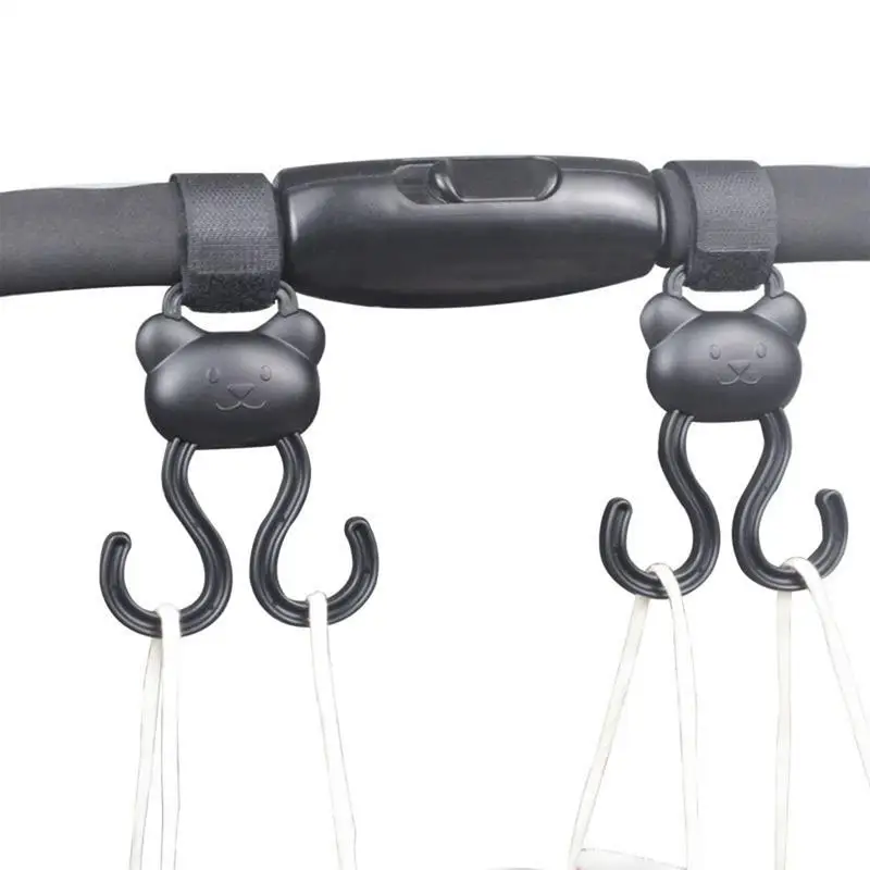 Hooks For Stroller Double Carabiner Clip Cartoon Bear Adjustable Loop Fastener Non-Slip Baby Travel Supplies Outdoor Stroller