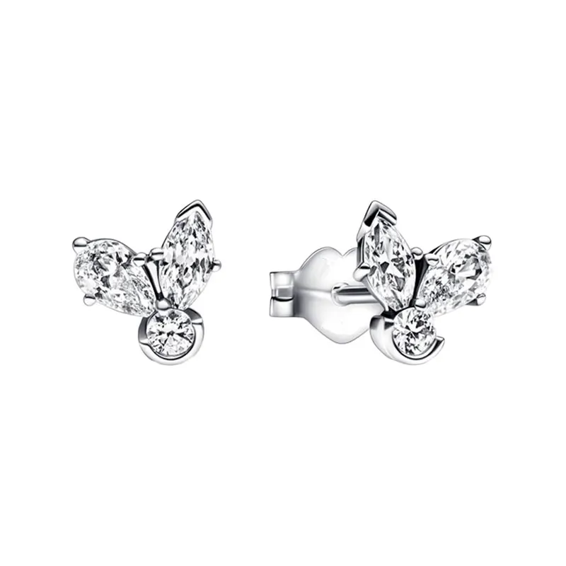 

Herbarium Cluster Ear Piercing Stud Earrings For Women 925 Sterling Silver Jewelry Round Marquise Pear Clear Zircon Petal Flower