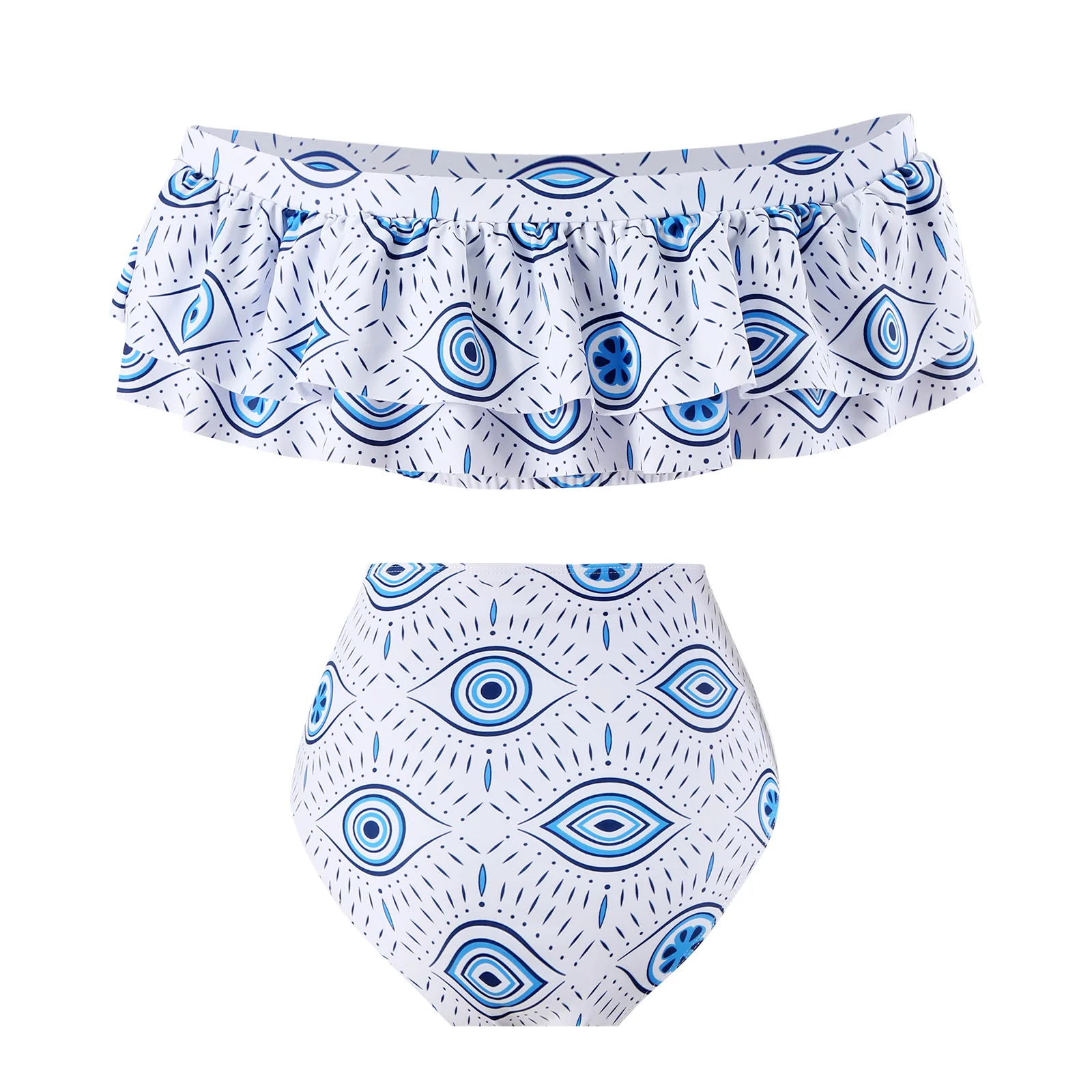 2025 جديد مثير بيكيني زي سباحة من قطعتين شبكة تنورة مستديرة كلمة واحدة الكتف موضة ملابس السباحة الشاطئ جمع غطاء البطن المحافظ