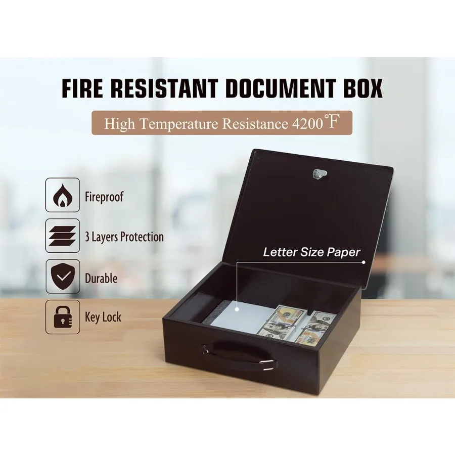Caja de seguridad grande resistente al fuego con cerradura de llave para el hogar y los viajes Caja de cerradura ignífuga portátil diseñada para almacenar con seguridad Personal I