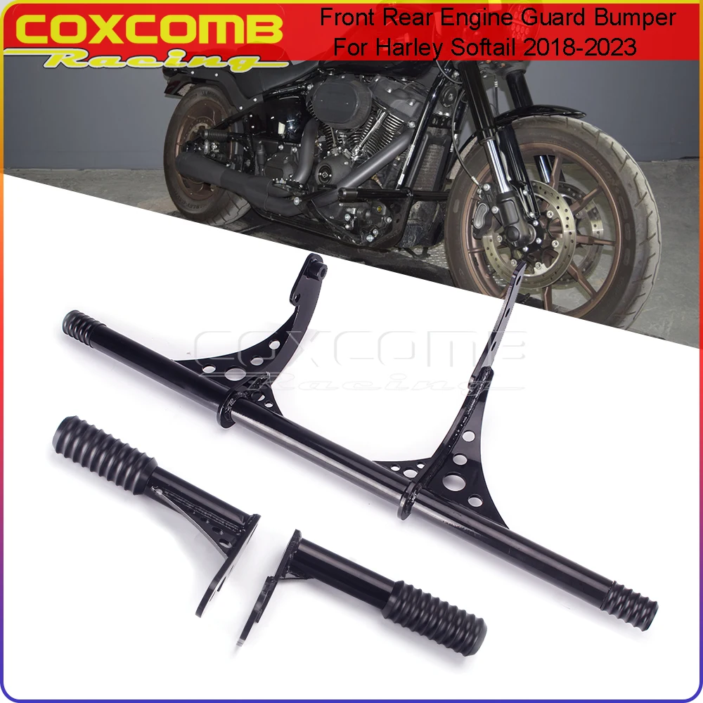 Black Engine Crash Bar Frame Slider Bumper Guard For Harley Softail Street Bob Low Rider S Fat Bob 114 117 FXFB FXBB FXLR FXST