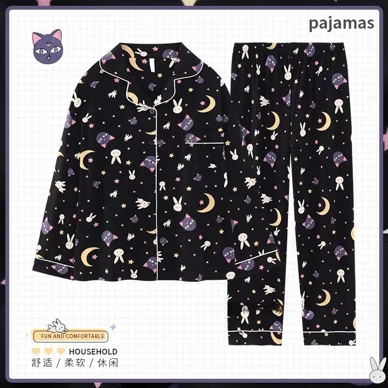 Sailor Moon pure cotton pajamas for women spring and autumn long-sleeved cartoon cute Japanese style ins style home clothes set