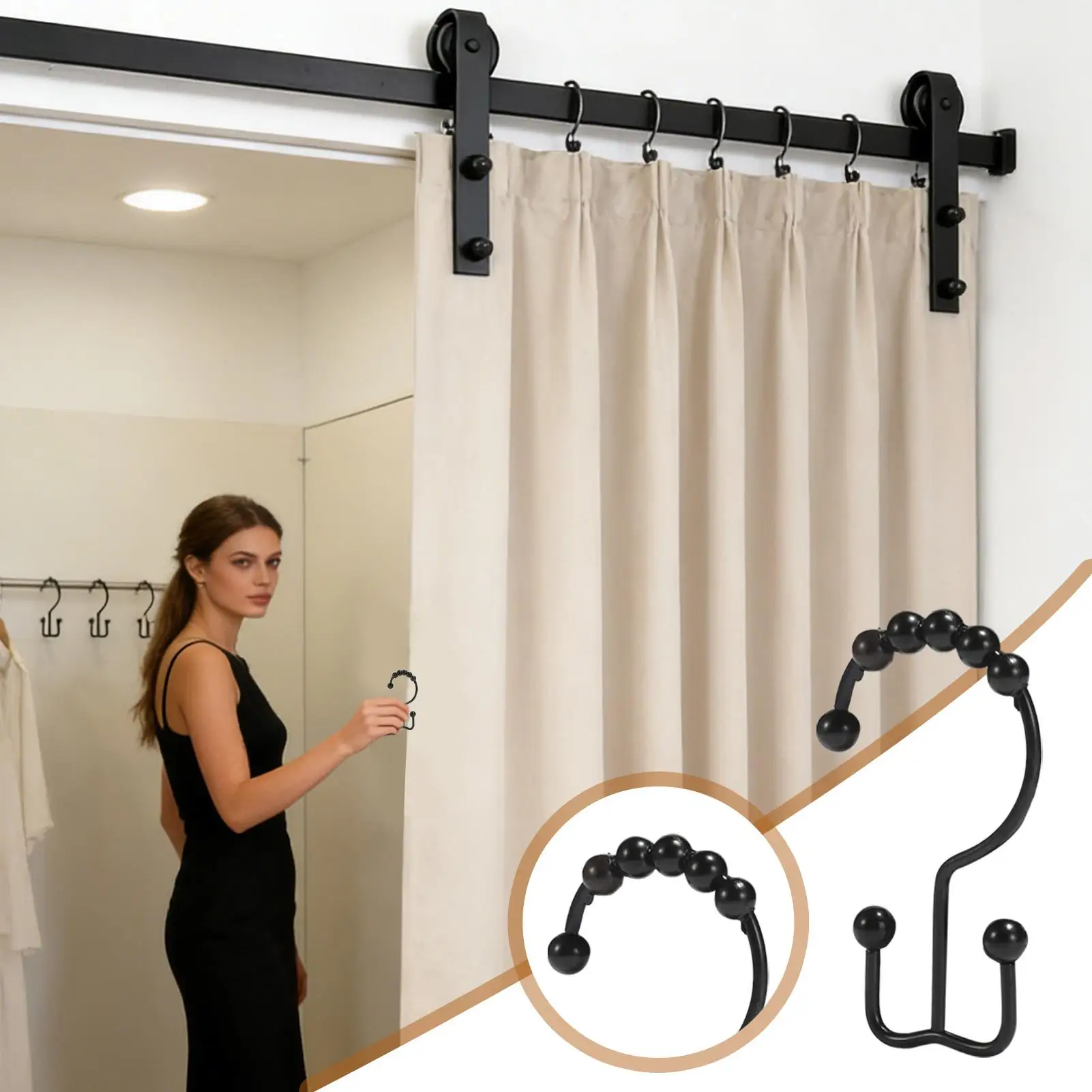 Shower Liner Hooks 12 Pieces Double Glide Liner Hanger Shower Hooks Rings For Home Window Closet Bathroom Hotel Dorm Gym
