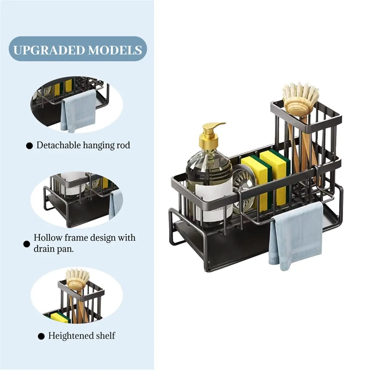 Capacity Kitchen Sink Shelf Organizer, Rustproof Non-Slip Sponge Holder with Dish Brush Holder Organizer