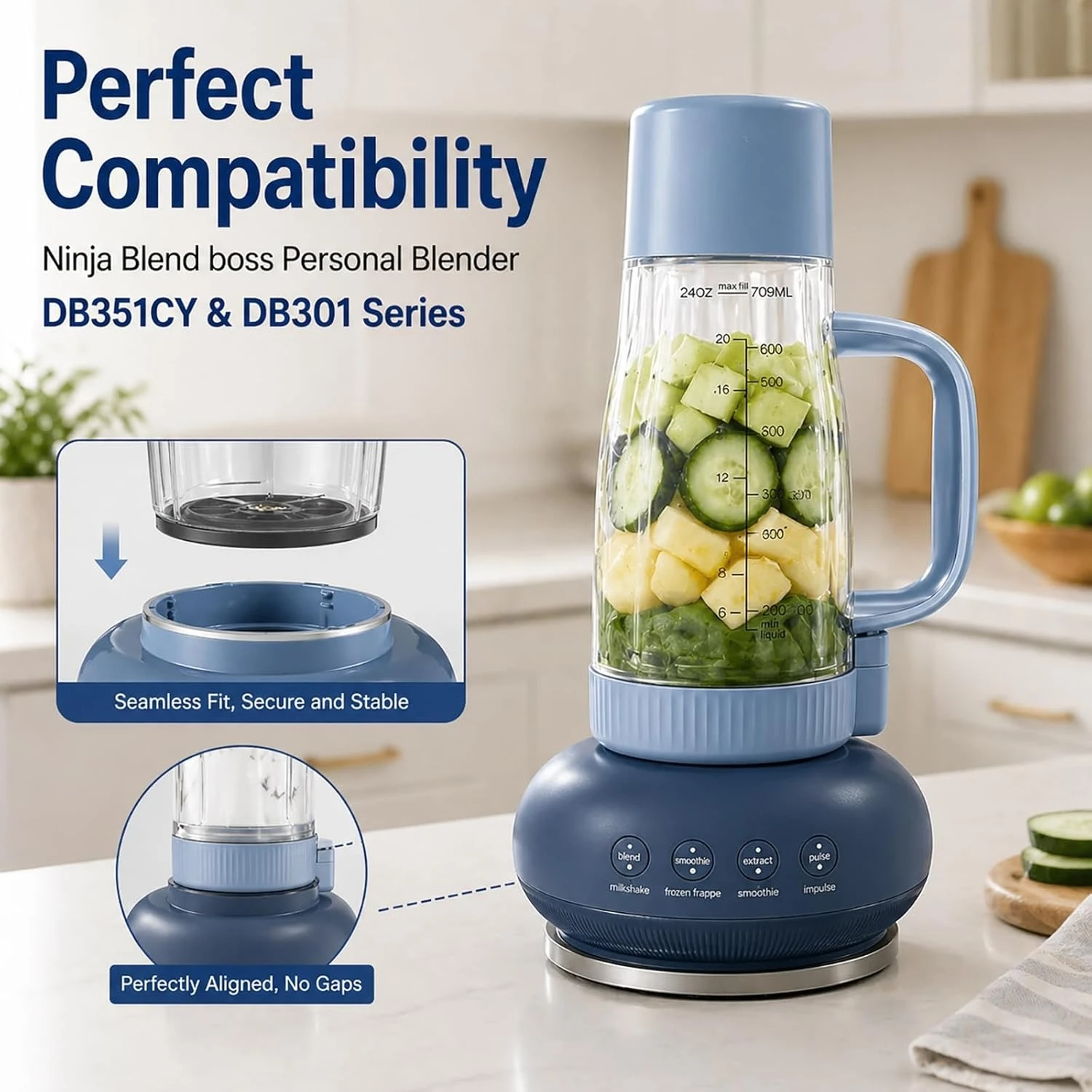 Smoothie Tumbler Cup for Ninja BlendBOSS Personal Blender Leakproof Lid 26OZ Cup