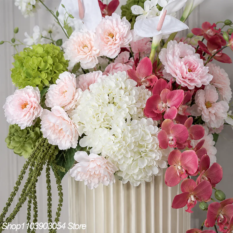 5D Grün-Weiße Künstliche Hortensien-, Orchideen- und Pfingstrosen-Blumenarrangements für Hochzeits-Hintergrund-Dekoration, Tischdekoration, Bühnen- und Boden-Dekoration, Event-Requisiten – Detail 2