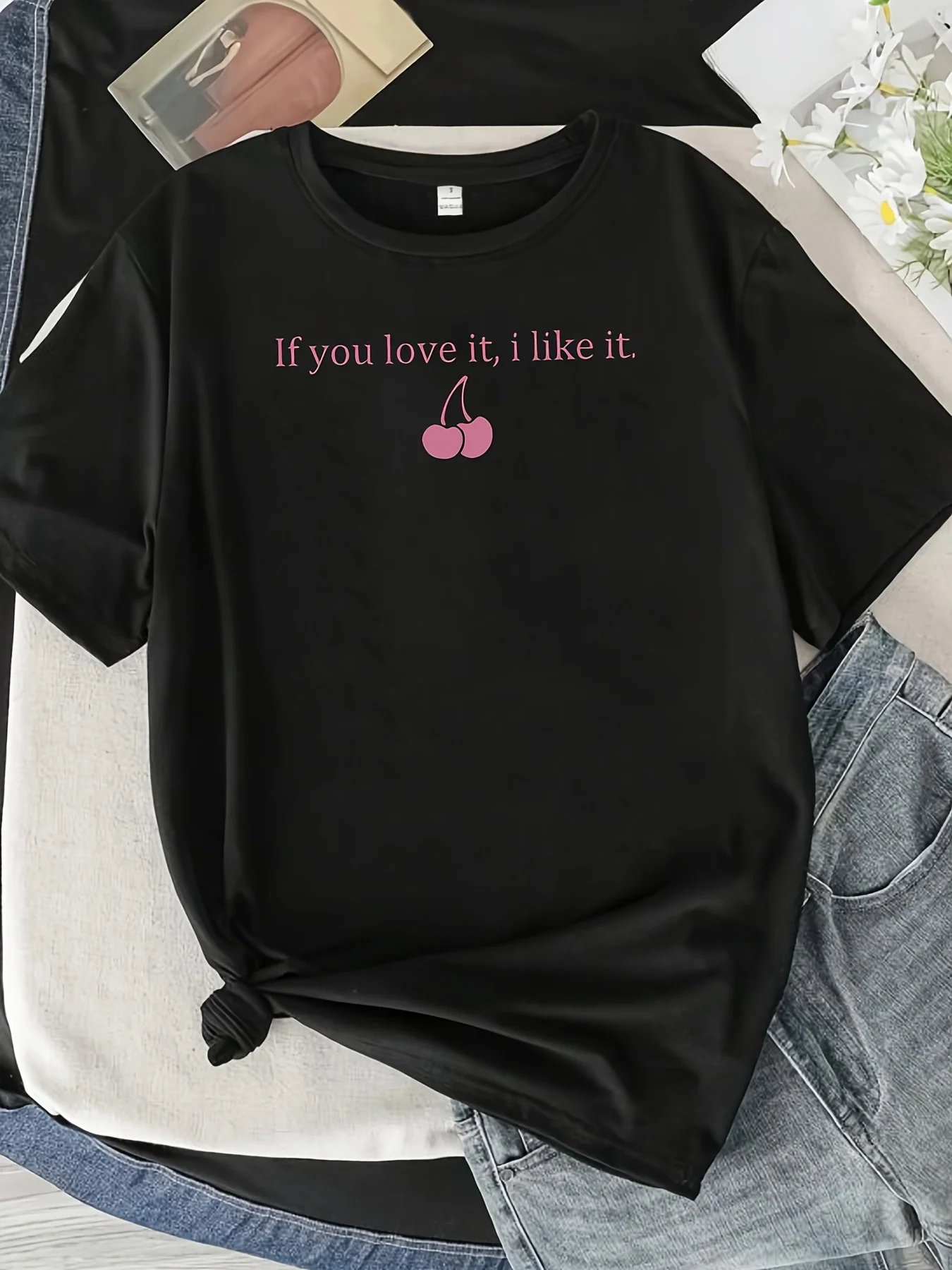 

Ladies If You Like It I Like It Cherry Pattern T-shirt - Soft Grey Short Sleeve T-shirt