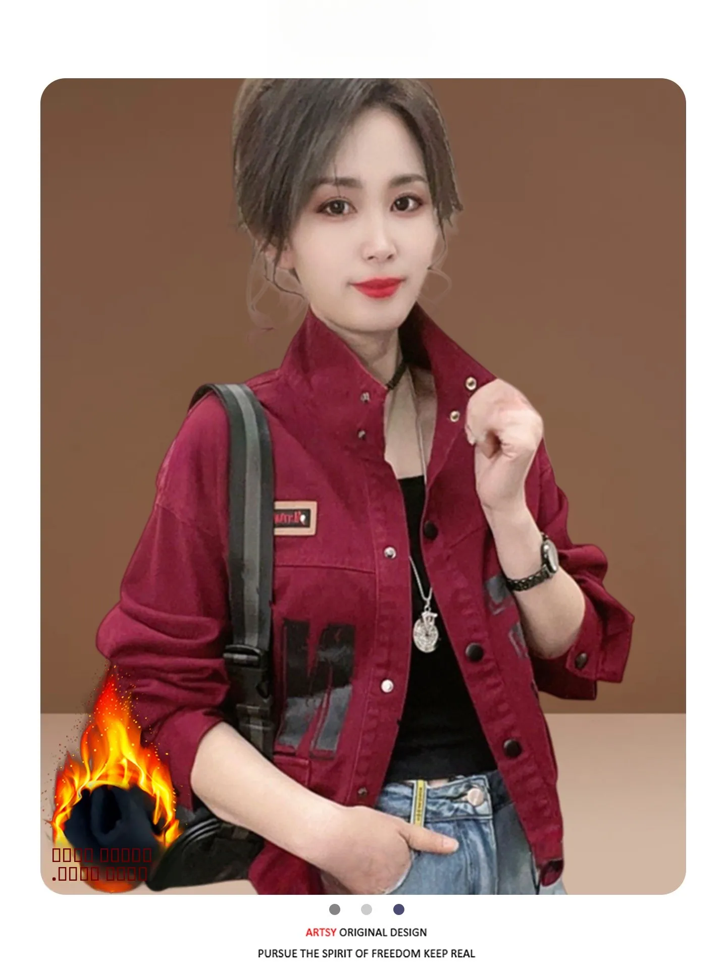 

Women's Fce Lined Thiened Slim Fit Casual Denim Jaet Korean Sle Warm ort Coat Long Sve Button Closure Daily Wear