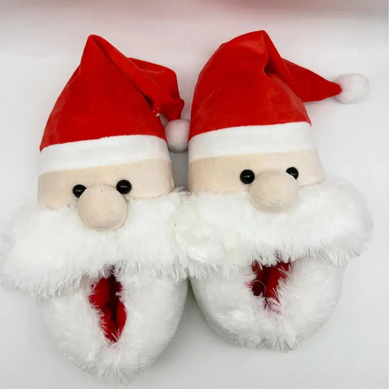 Red Santa Slippers Stuffed Bedroom Christmas House Indoor Slippers For Women Lightweight Unisex Cartoon Santa Non-Slip Shoes