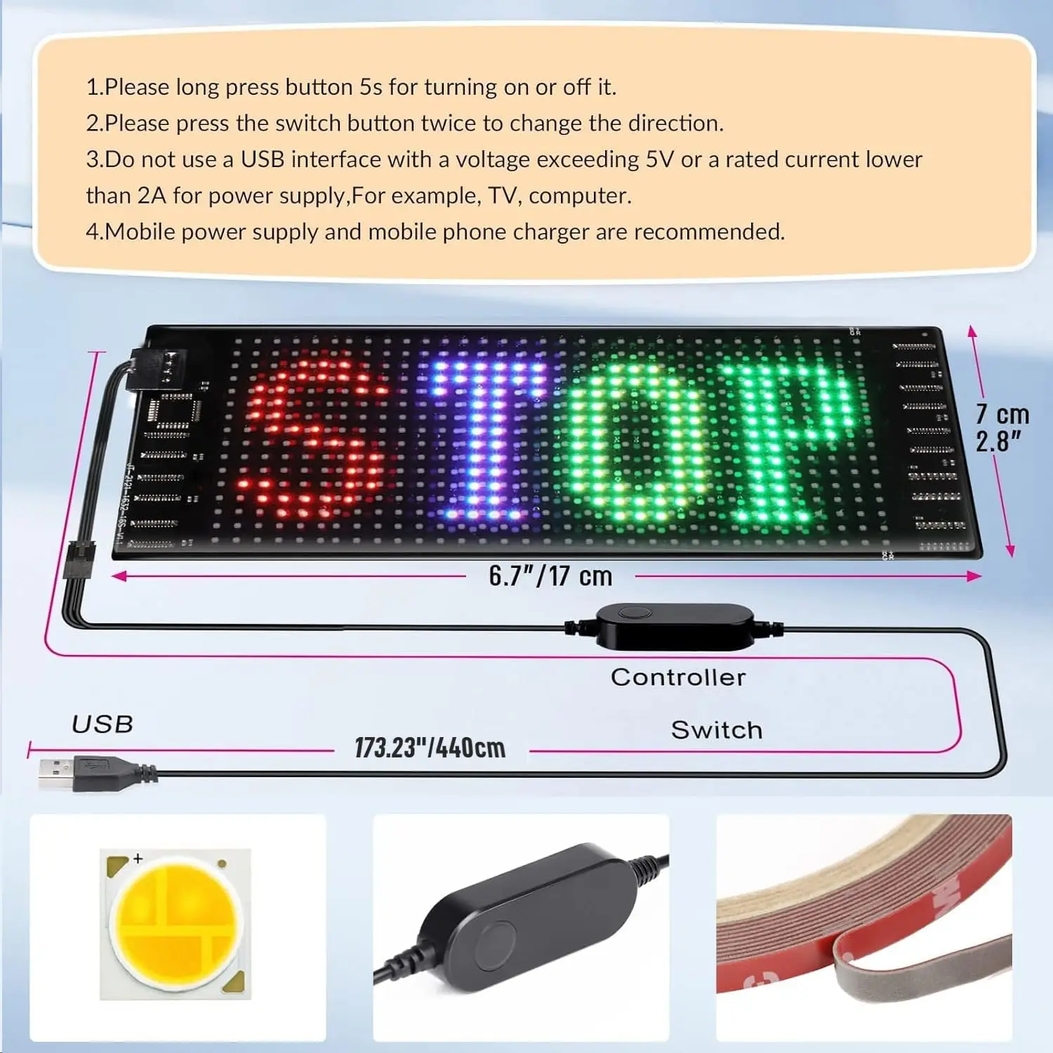 LED-Schild für Auto 7''x3''Flexibles LED-Matrix-Panel USB 5V Bluetooth-Anwendungssteuerung DIY programmierbares Scrollschild für Party