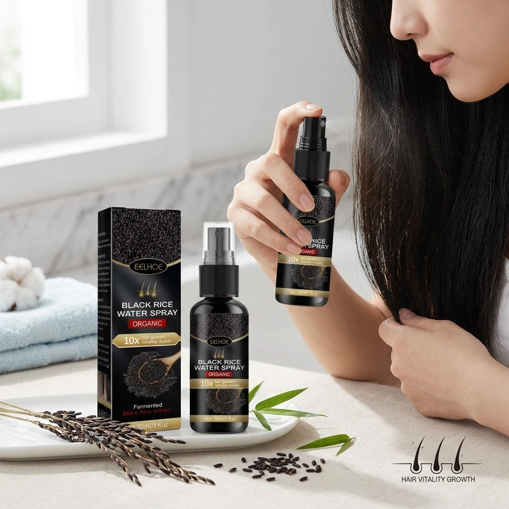 Hair Growth Spray Anti-Loss Treatment Nourish Scalp Improve Thinning Hairs Promote Regrowth Fluffy Thicken Black Rice Hair Serum