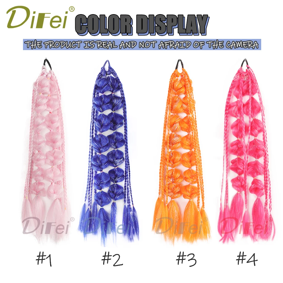 DIFEI-Perruque synthétique queue de cheval colorée pour femme, perruque tressée à bulles lanterne, mode, maquillage de scène, hip hop, filles