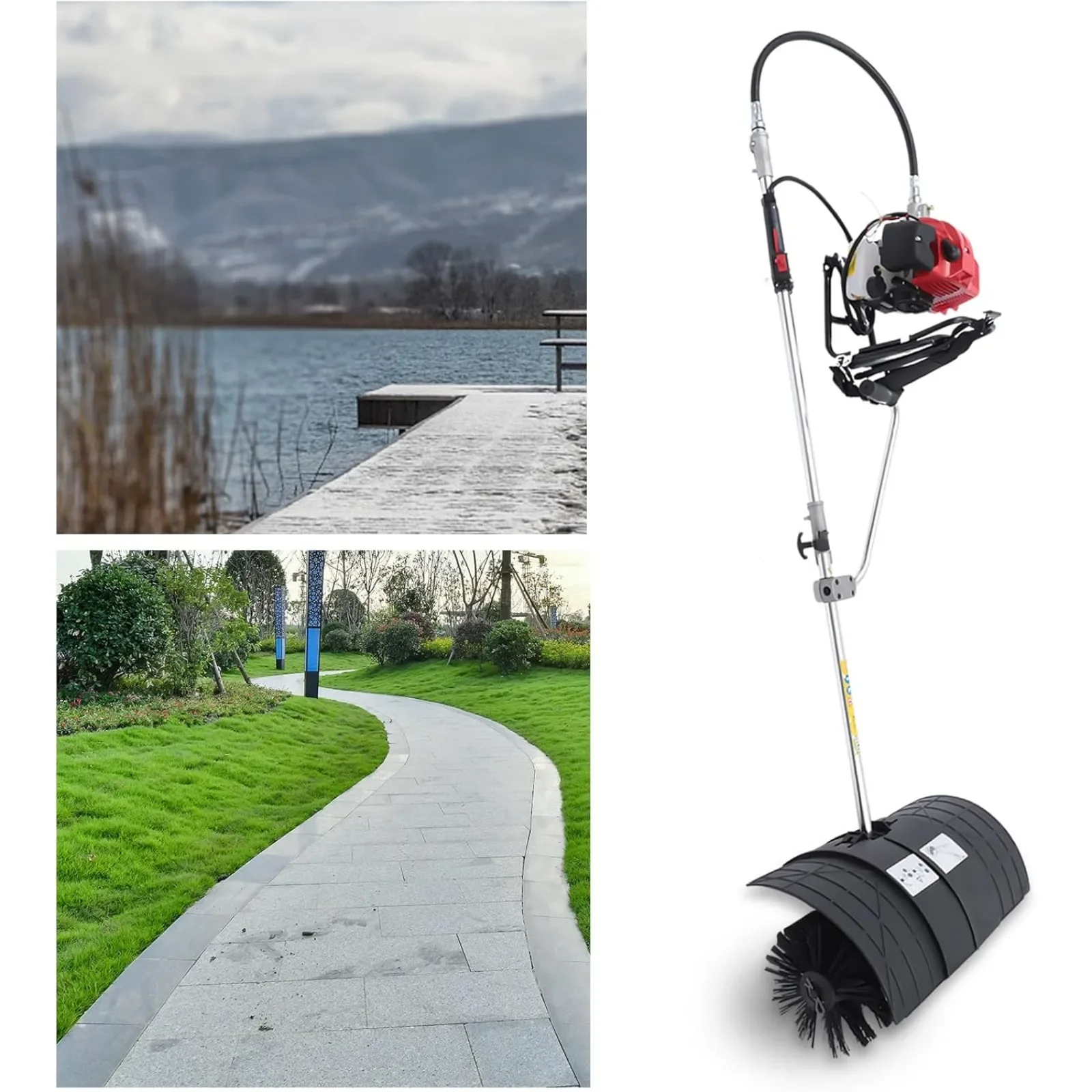 Barredora de escoba con mochila a gas de 2 tiempos de 52 cc, barredora de mano para exteriores de 2,3 HP, escoba para barrer nieve con varilla de transmisión