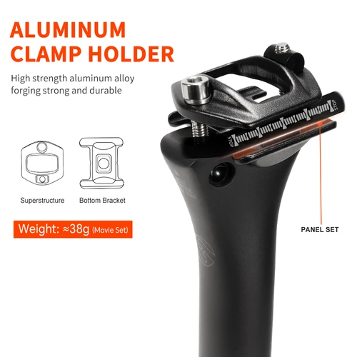 Imagen 2 del producto TOSEEK C70 tija de sillín de carbono peso ligero 27,2 31,6mm de longitud 350/400mm negro mate MTB tija de sillín de bicicleta de carretera tubo de sillín piezas de bicicleta