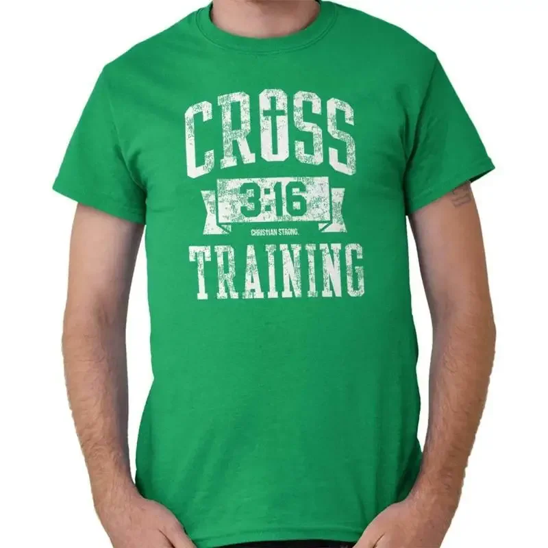 Camiseta de cuello redondo para mujer o hombre con entrenamiento cruzado de fe cristiana desgastada