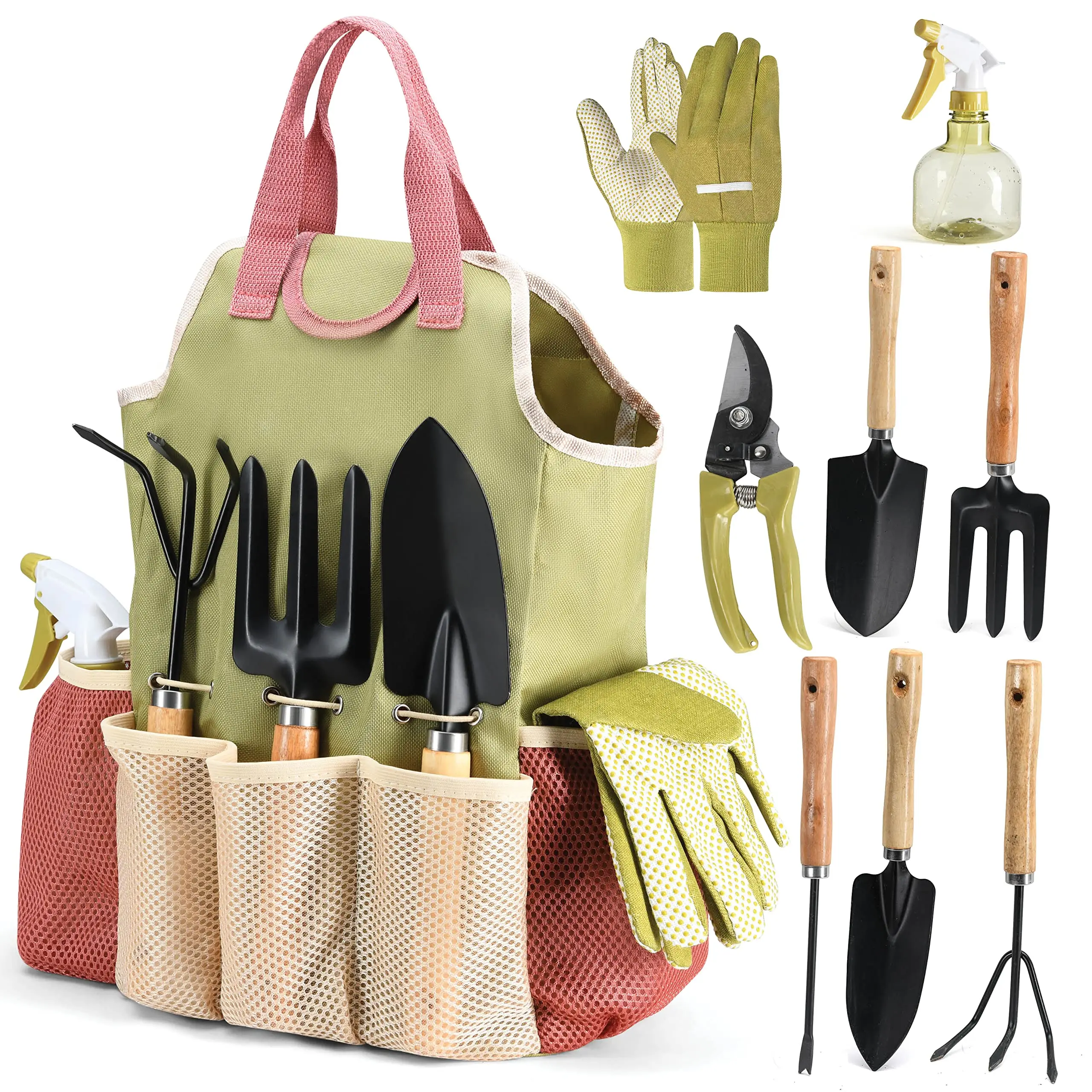 Complete Garden Tool Kit Comes with Bag Gloves,Garden Tool Set with Spray-Bottle Indoors Outdoors -Durable Set 10 Combination