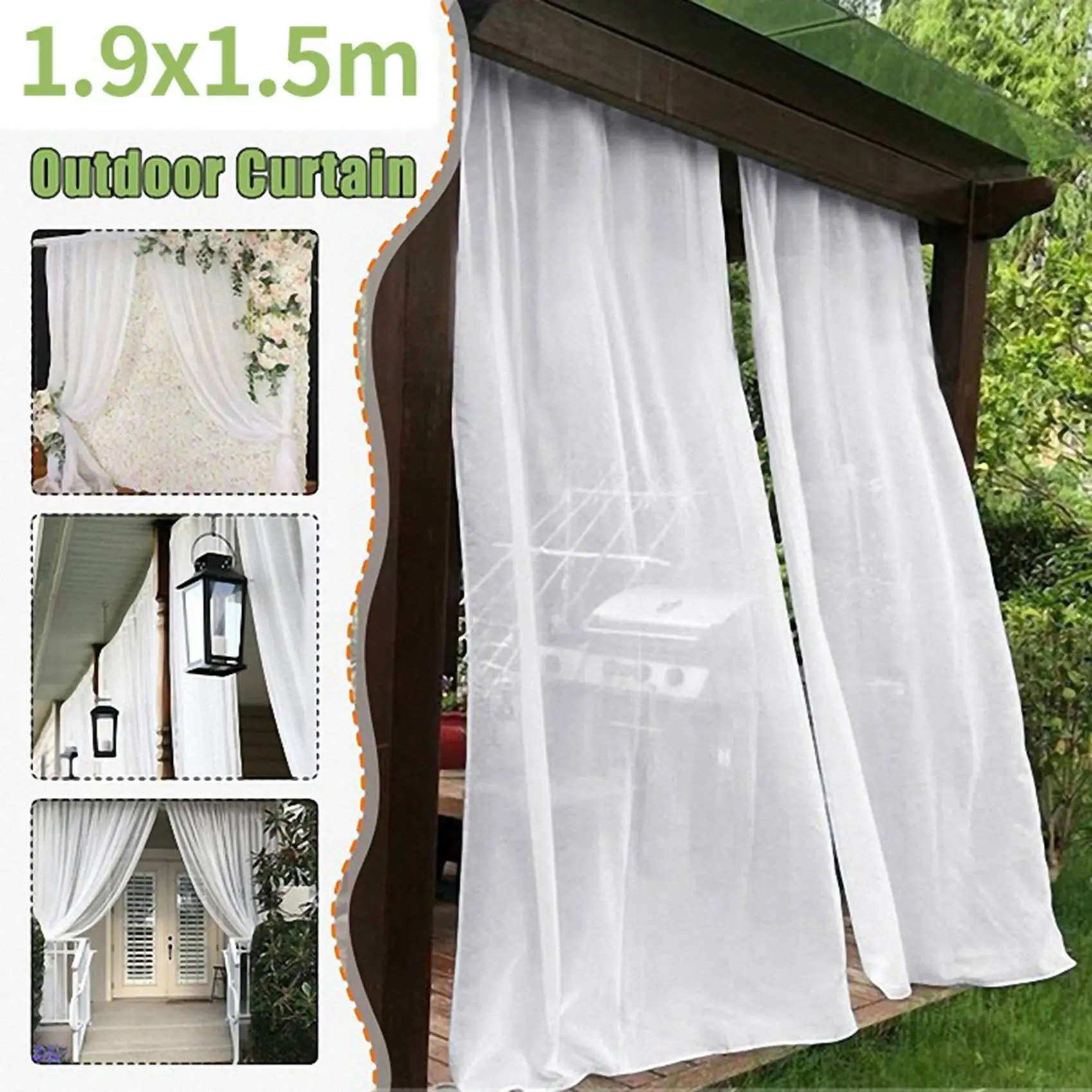 4Pcs Outdoor Curtain For Patio Detachable For Easy Hanging Waterproof Gauze Curtain For Porch Garden Gazebo(1.9X1.5M)-B51B