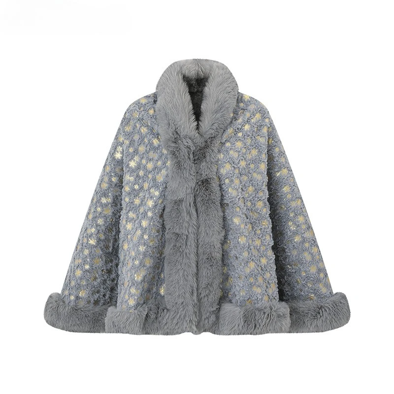 5 Colors Women Sequin Velvet Fur Collar Shawl Evening Party Dress Wrap Accessories Winter Shinny Long Thick Warm Wedding Cape