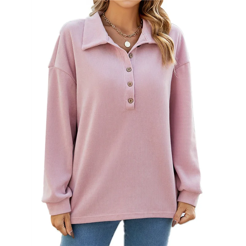 FX-Sudadera oversize da donna a maniche lunghe, tunica, bottoni, collo, tinta unita, top invernali