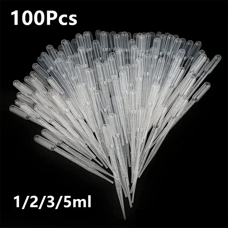 Lot de 100 pipettes de laboratoire jetables en plastique graduées de 1 ml, 2 ml, 3 ml, 5 ml – Compte-gouttes pour liquides, équipement de laboratoire, outils de maquillage