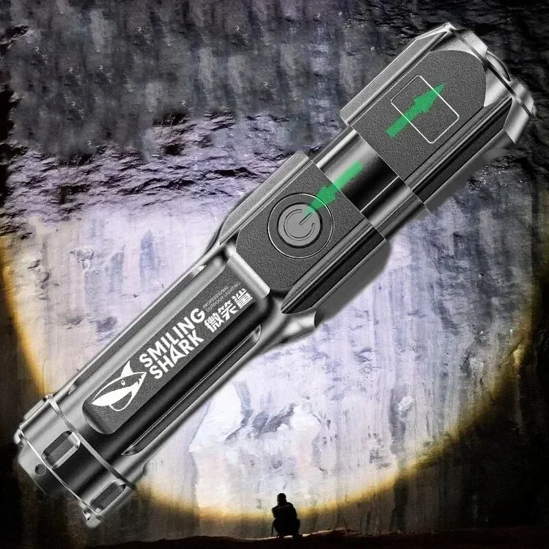 High Power LED Flashlight USB Rechargeable Torch Portable Zoomable Camping Light 3 Lighting Modes Use High Strength ABS Material