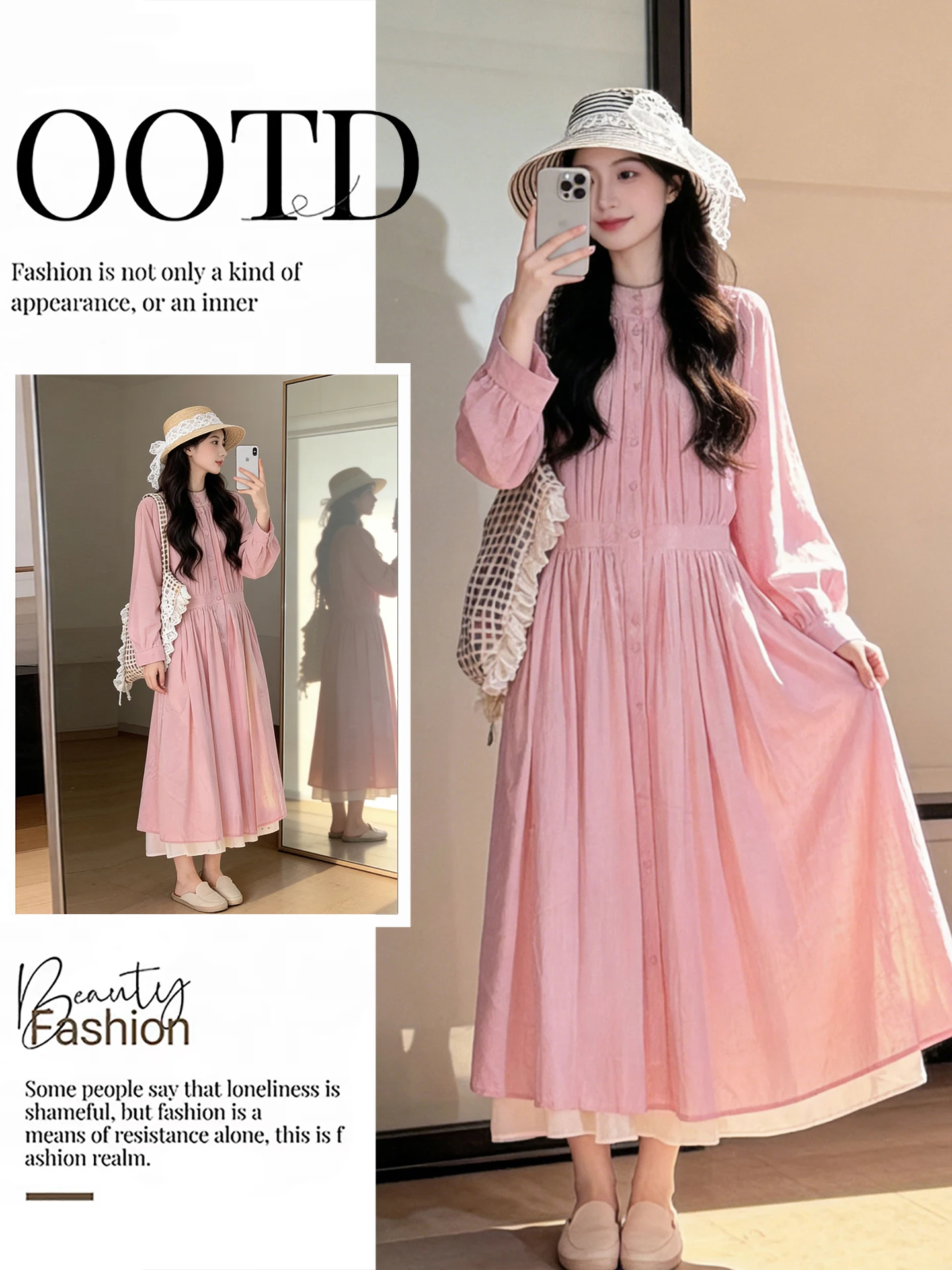 

Korean Sle Pink irt Dr Set Women's Faion Autumn Collection A-Line Skirt Ensemble Two-Piece Suit Ladylike Elegance