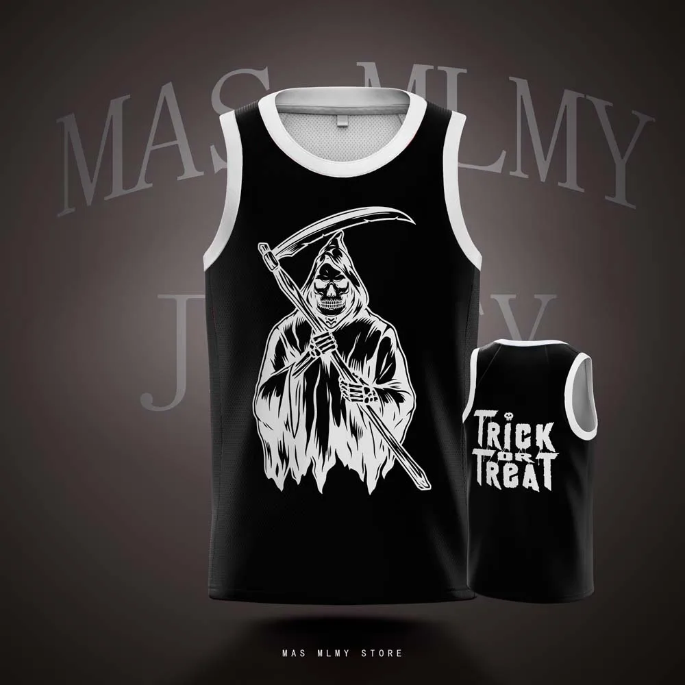 

Halloween Themed The Terrifying Reaper "TRICK OR TREAT" Digital Printed Jersey For Adults Youth Kids Quick Drying Breathable