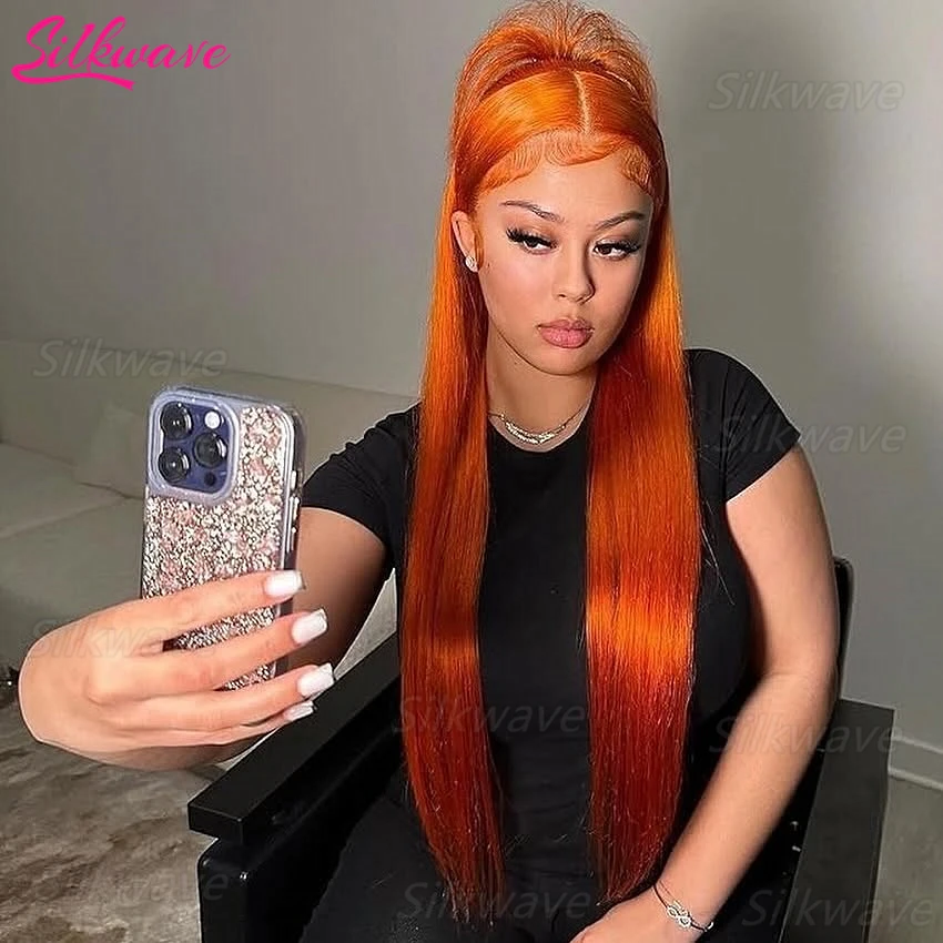 Osso em linha reta laranja gengibre perucas dianteiras do laço cabelo humano 100% 350 colorido brasileiro 13x6 hd peruca frontal do laço transparente para mulher