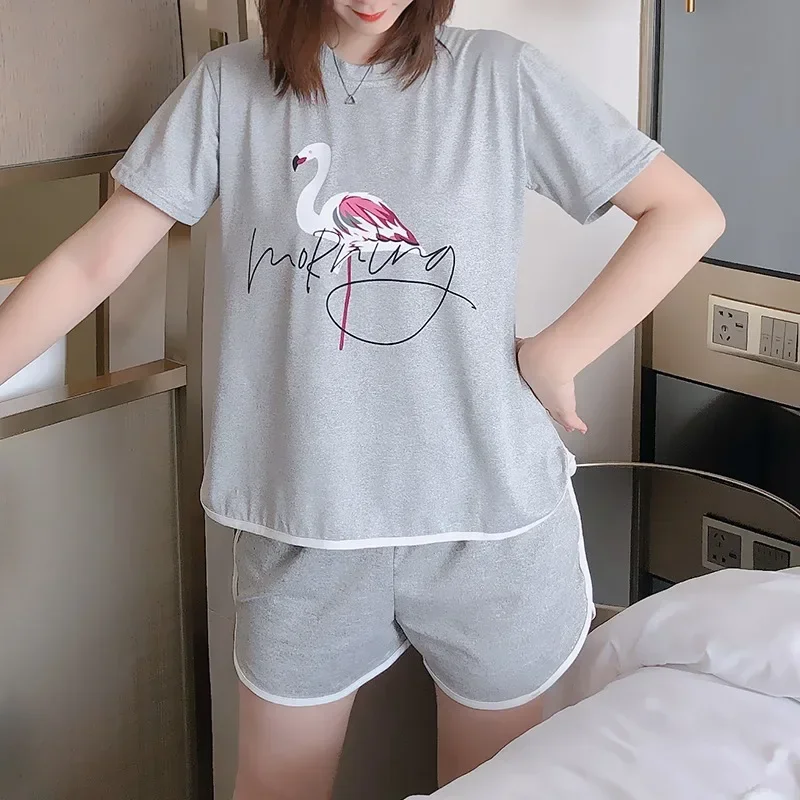 

2026 Hot Summer Short Sleeve Pajama Sets for Women Cute Girls Cartoon Shorts Sleepwear Pyjama Homewear Pijama Mujer Home Clothes