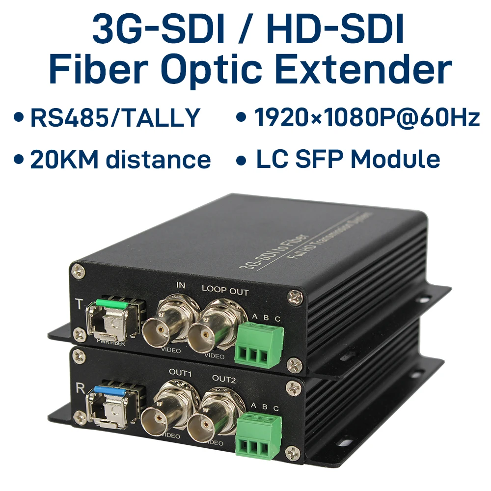 

3G-SDI Fiber Optic Extender with RS485 & TALLY, 1080p@60Hz, LC/PC Fiber Interface, Broadcast Level with LC SFP 20km