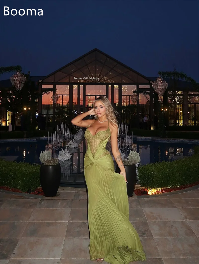 Booma Long Sexy Mermaid Evening Dresses Formal Party Gowns for Women Pleat Lace Sleeveless Elegant Prom Gown Customize 2025 image 2