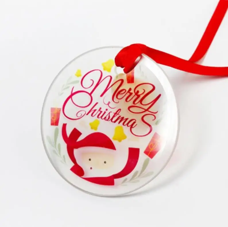 Sublimation Blank Ornament Clear Glass 3 Inch Round Heart Star tree Transparent Decor with String for Christmas Tag blanks ni201