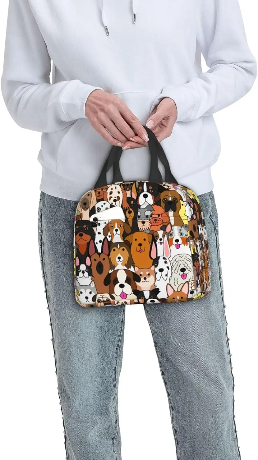 Cute Dogs Animal Print Lunch Bag Compact Tote Bag Reusable Lunch Box Container For Women Men School Office Work, 6l